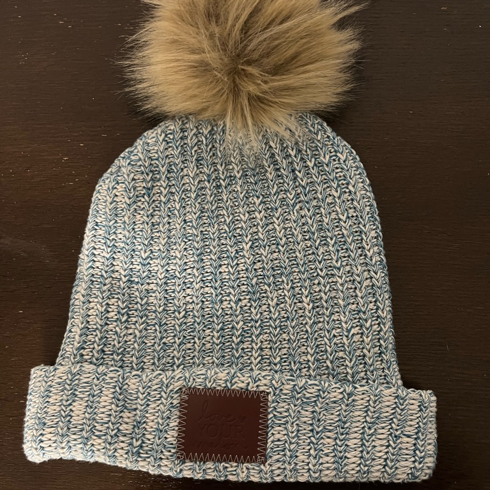 Love Your Melon Blue and White Womens Beanie with Pom-Pom